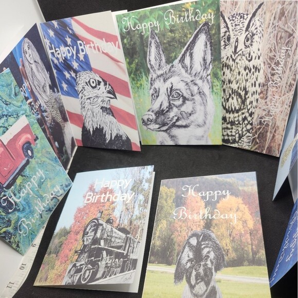 Hand Crafted Set of 9 Original Art Assorted Nature Birthday Cards - Picture 1 of 8